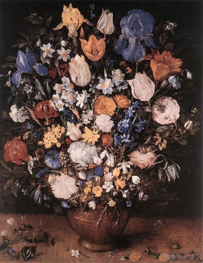 老扬·勃鲁盖尔 的油画作品 -  《粘土花瓶中的花束》