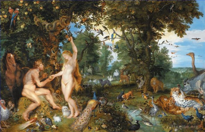 老扬·勃鲁盖尔 的油画作品 -  《亚当与伊娃的天堂》