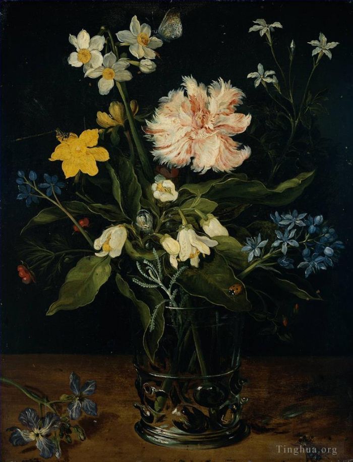 老扬·勃鲁盖尔 的油画作品 -  《静物与玻璃中的花朵》