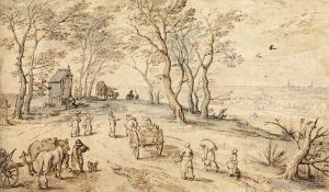 艺术家老扬·勃鲁盖尔作品《村民在去市场的路上》