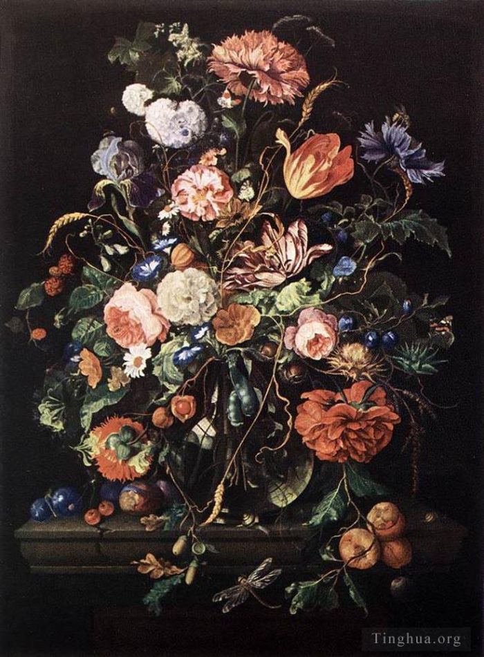 扬·戴维茨·德·希姆 的油画作品 -  《玻璃花和水果》