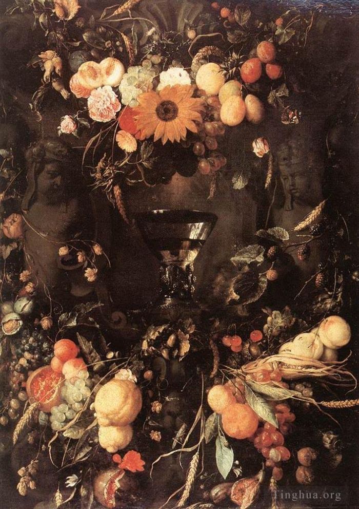扬·戴维茨·德·希姆 的油画作品 -  《水果和花卉静物》