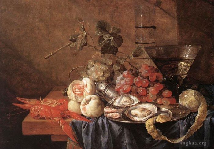 扬·戴维茨·德·希姆 的油画作品 -  《水果和海碎片》