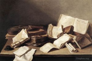 艺术家扬·戴维茨·德·希姆作品《书籍静物,1628》