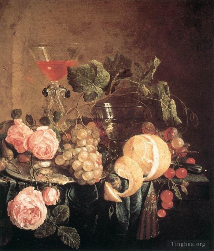 扬·戴维茨·德·希姆 的油画作品 -  《静物与鲜花和水果》