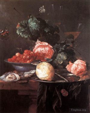 艺术家扬·戴维茨·德·希姆作品《静物与水果,1652》