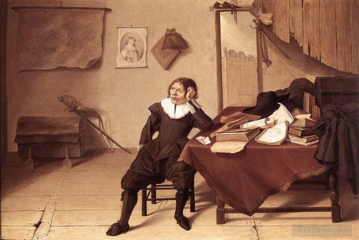 扬·戴维茨·德·希姆 的油画作品 -  《学生在他的书房》
