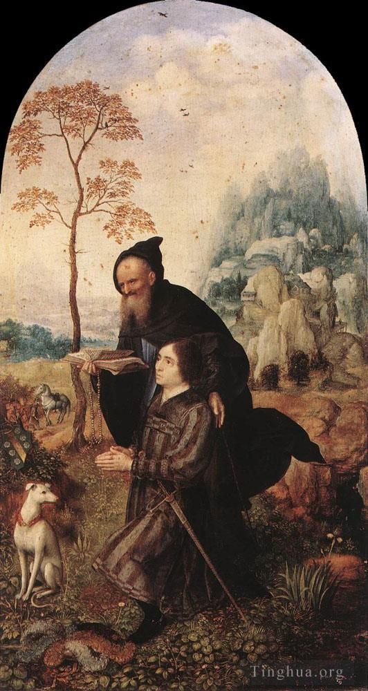 扬·格萨尔特 的油画作品 -  《圣安东尼与捐赠者》