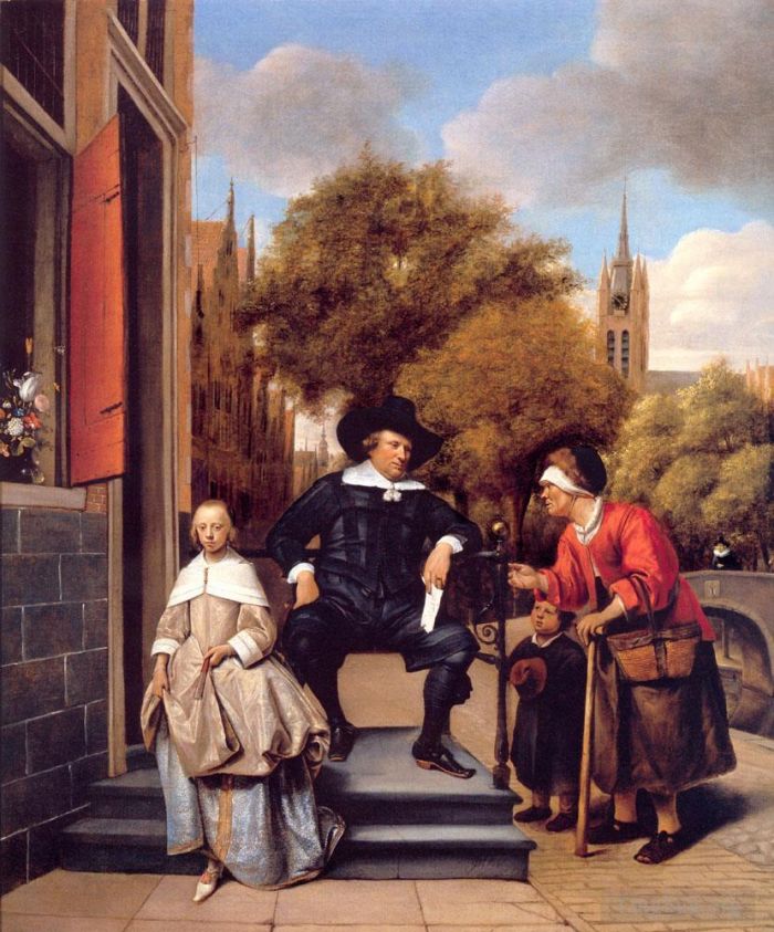 扬·斯蒂恩 的油画作品 -  《代尔夫特市民和他的女儿》