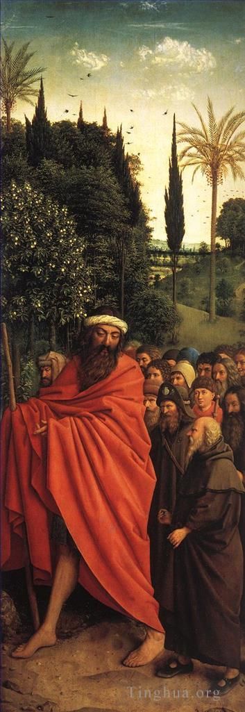 扬·凡·艾克 的油画作品 -  《根特祭坛画,羔羊的崇拜,神圣的朝圣者》