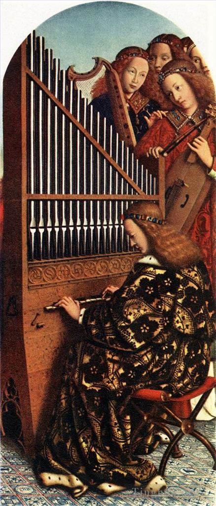 扬·凡·艾克 的油画作品 -  《根特祭坛画天使演奏音乐》