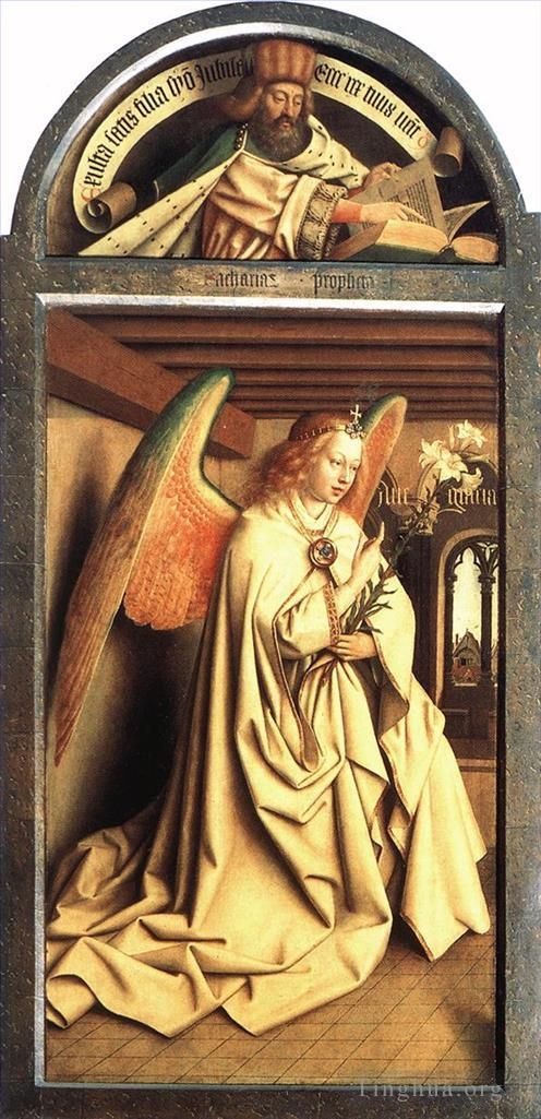扬·凡·艾克 的油画作品 -  《根特祭坛画,先知撒迦利亚,天使报喜》