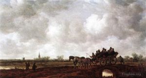艺术家扬·凡·霍延作品《桥上的马车》