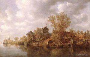 艺术家扬·凡·霍延作品《河边的村庄》