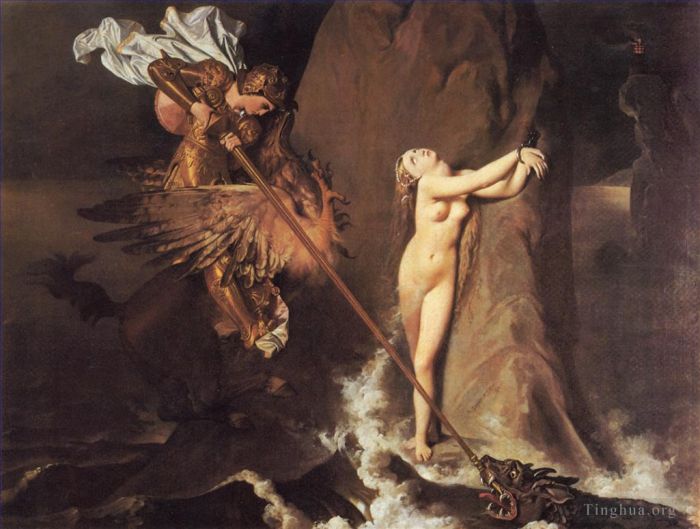 让·奥古斯特·多米尼克·安格尔 的油画作品 -  《罗杰送安杰莉卡》