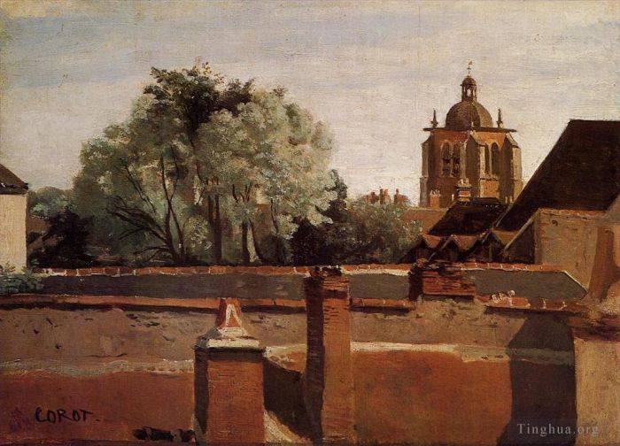 让·巴蒂斯特·卡米耶·柯罗 的油画作品 -  《奥尔良圣帕特纳教堂的钟楼》