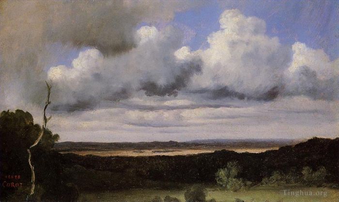让·巴蒂斯特·卡米耶·柯罗 的油画作品 -  《平原上空的枫丹白露风暴》