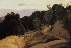 艺术家让·巴蒂斯特·卡米耶·柯罗作品《穿过树木繁茂的山脉的道路》