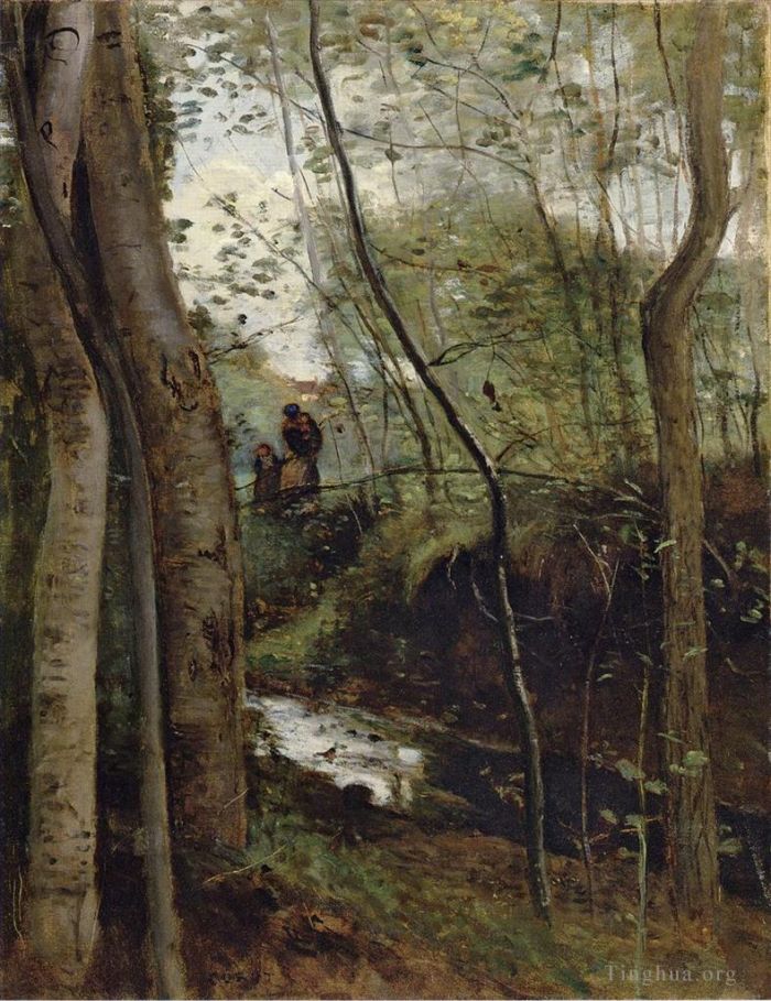 让·巴蒂斯特·卡米耶·柯罗 的油画作品 -  《林中溪流又名,Un,ruisseau,sous,bois》