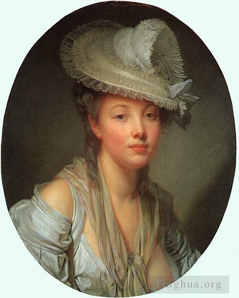 让·巴蒂斯特·格勒兹 的油画作品 -  《戴白帽子的年轻女子》