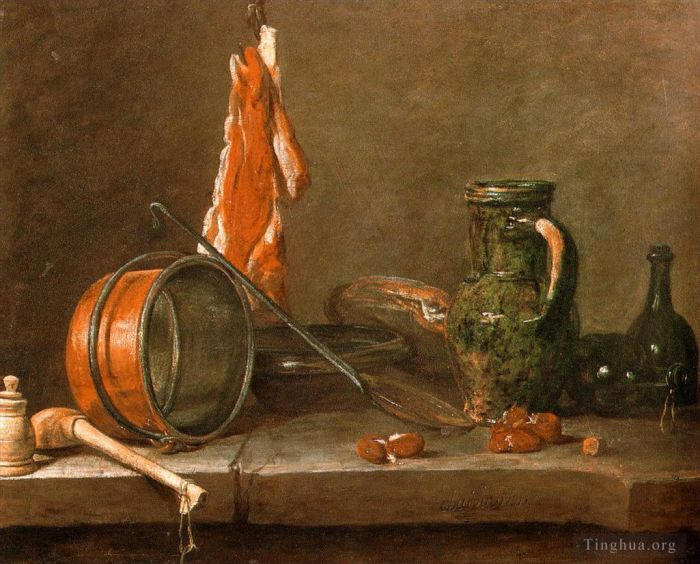 让·巴蒂斯特·西蒙·夏尔丹 的油画作品 -  《精益饮食与炊具》