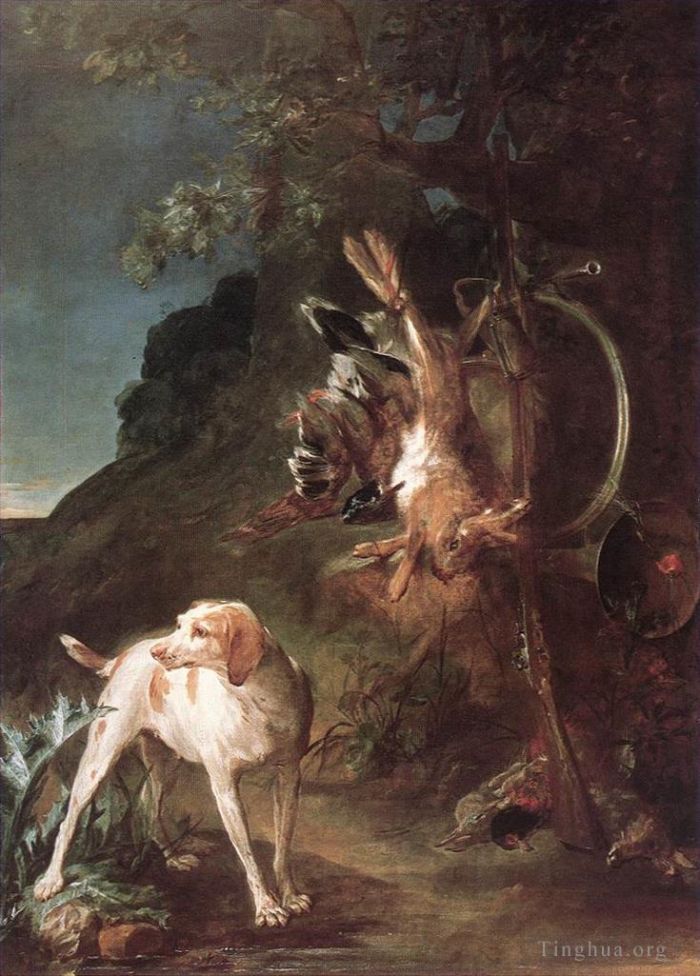 让·巴蒂斯特·西蒙·夏尔丹 的油画作品 -  《游戏静物与猎犬》