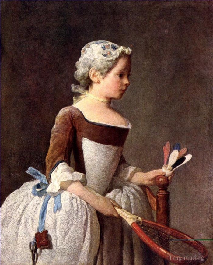 让·巴蒂斯特·西蒙·夏尔丹 的油画作品 -  《有羽毛球拍的女孩》