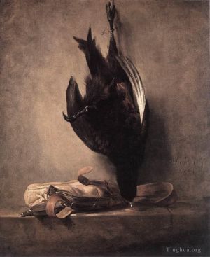艺术家让·巴蒂斯特·西蒙·夏尔丹作品《静物与死野鸡和狩猎袋》