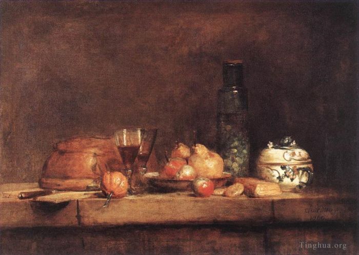 让·巴蒂斯特·西蒙·夏尔丹 的油画作品 -  《静物与一罐橄榄》