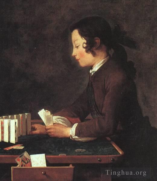 让·巴蒂斯特·西蒙·夏尔丹 的油画作品 -  《纸牌屋,1740》