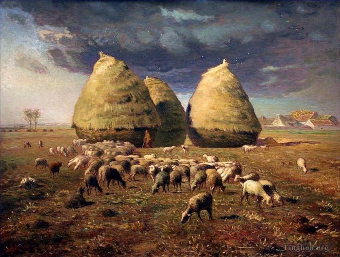 让·弗朗索瓦·米勒 的油画作品 -  《秋天的干草垛》