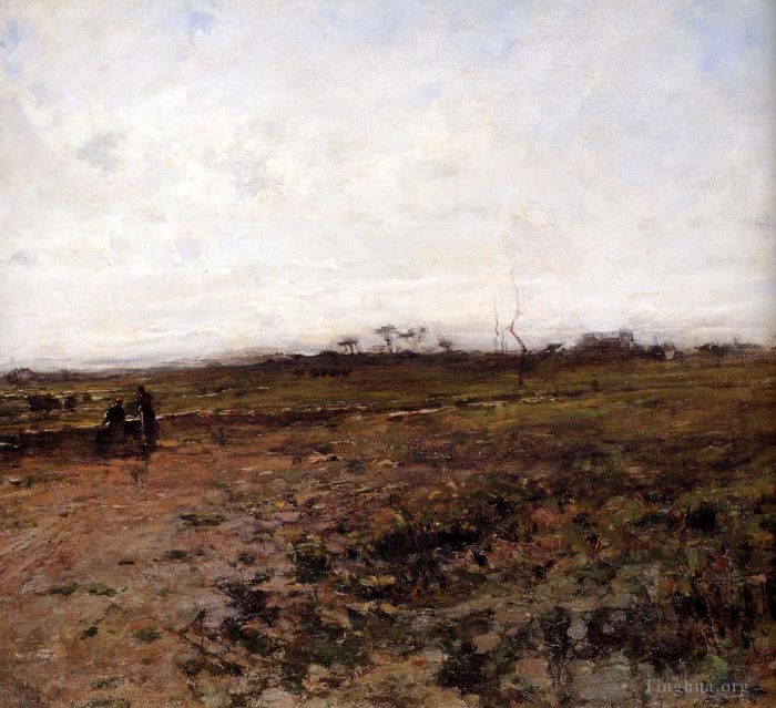 让·弗朗索瓦·米勒 的油画作品 -  《风景与两个农妇》