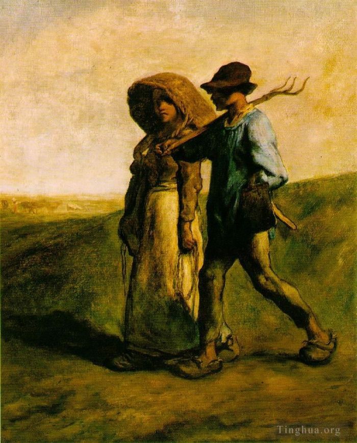 让·弗朗索瓦·米勒 的油画作品 -  《步行上班,Le,Depart,pour,le,Travail》