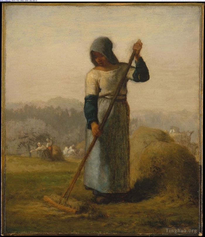让·弗朗索瓦·米勒 的油画作品 -  《拿着耙子的女人》