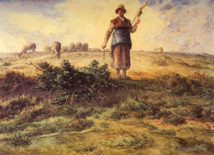 让·弗朗索瓦·米勒 的各类绘画作品 -  《牧羊女和她的羊群》