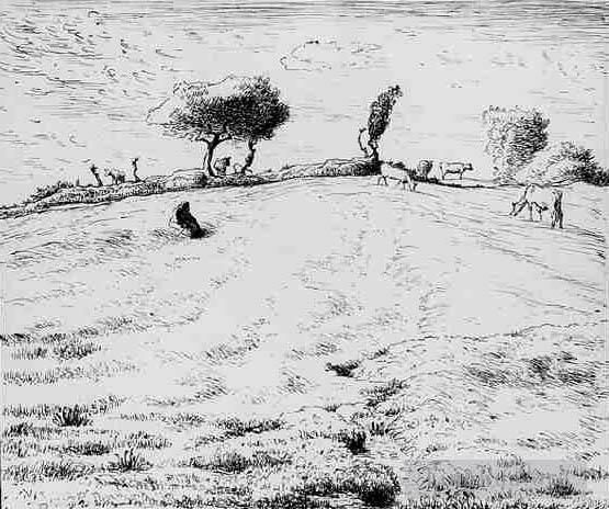 让·弗朗索瓦·米勒 的各类绘画作品 -  《格鲁希诺曼底的景观山坡》