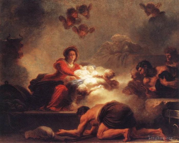 让·奥诺雷·弗拉戈纳尔 的油画作品 -  《牧羊人的崇拜》