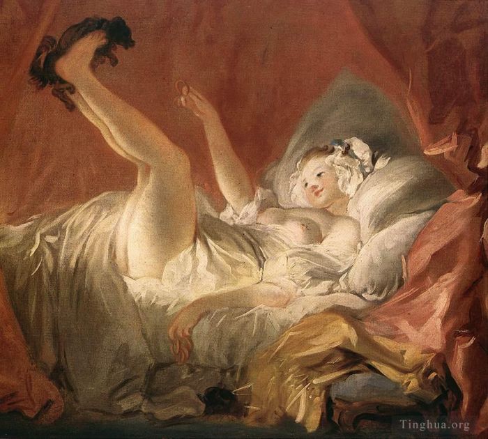让·奥诺雷·弗拉戈纳尔 的油画作品 -  《年轻女子和狗玩耍》