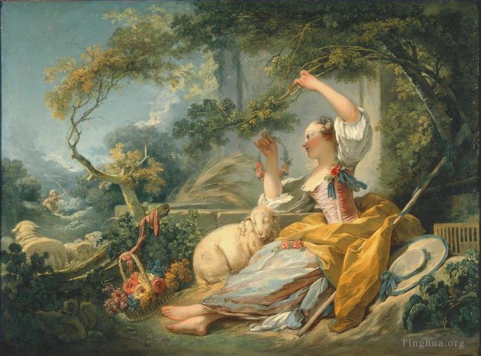 让·奥诺雷·弗拉戈纳尔 的油画作品 -  《牧羊女,1752》
