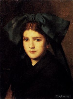 艺术家让·雅克斯·埃内尔作品《帽子里戴着盒子的年轻女孩的肖像》
