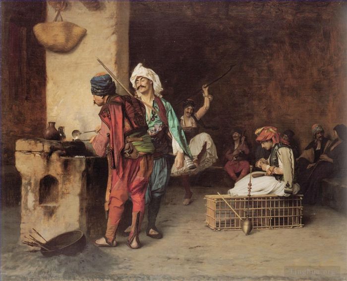 让·莱昂·杰罗姆 的油画作品 -  《开罗的一家咖啡馆》