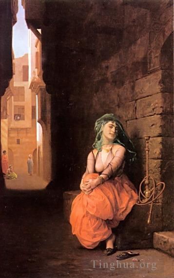 让·莱昂·杰罗姆 的油画作品 -  《阿拉伯女孩与水烟》