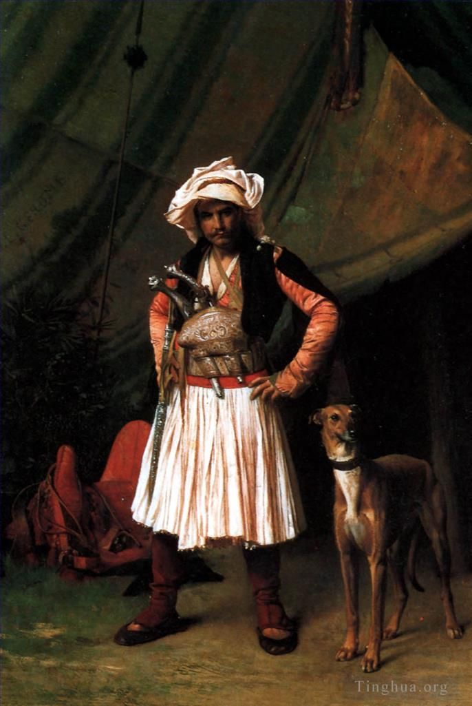 让·莱昂·杰罗姆 的油画作品 -  《BashiBazouk,和他的狗》