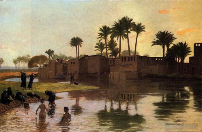 让·莱昂·杰罗姆 的油画作品 -  《河边的沐浴者》