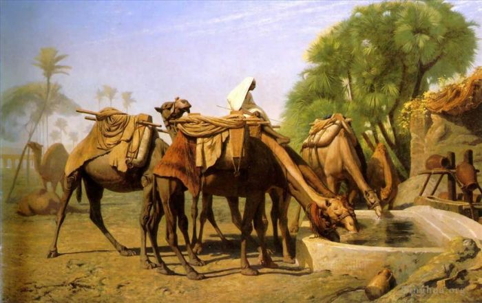 让·莱昂·杰罗姆 的油画作品 -  《喷泉边的骆驼》