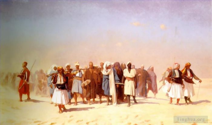 让·莱昂·杰罗姆 的油画作品 -  《埃及新兵穿越沙漠》