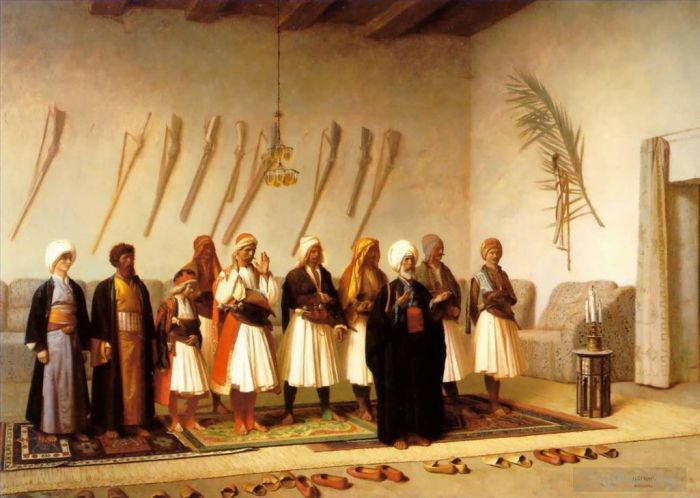 让·莱昂·杰罗姆 的油画作品 -  《在阿尔诺酋长的家里祈祷》