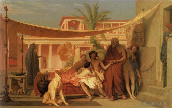 让·莱昂·杰罗姆 的油画作品 -  《苏格拉底在阿斯帕西娅之家寻找亚西比德,希腊语,阿拉伯语》