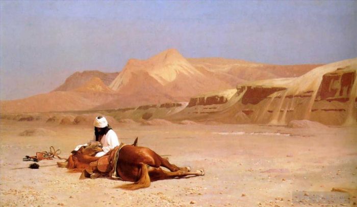 让·莱昂·杰罗姆 的油画作品 -  《阿拉伯人和他的骏马》