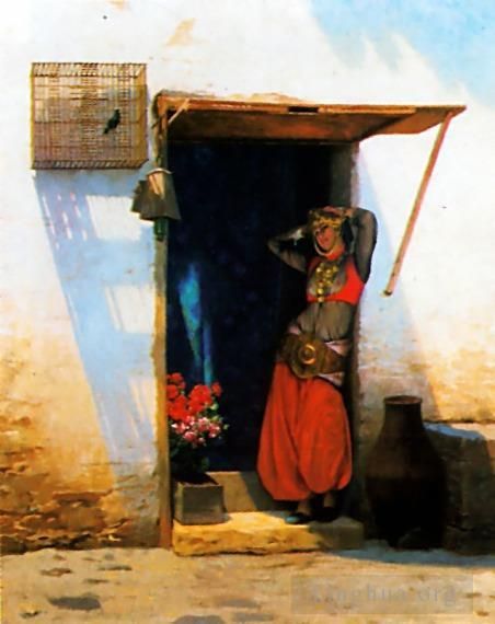 让·莱昂·杰罗姆 的油画作品 -  《开罗的女人在她家门口》